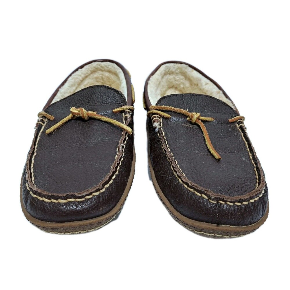 LL Bean Men's 8 Wicked Good Leather Shearling Moccasin Brown Slippers - Picture 2 of 10